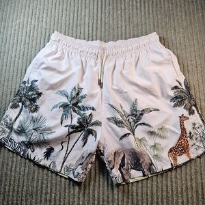 Retromarine Mens size Xl Safari Animals Palm Swim Short Trunks drawstring Ivory